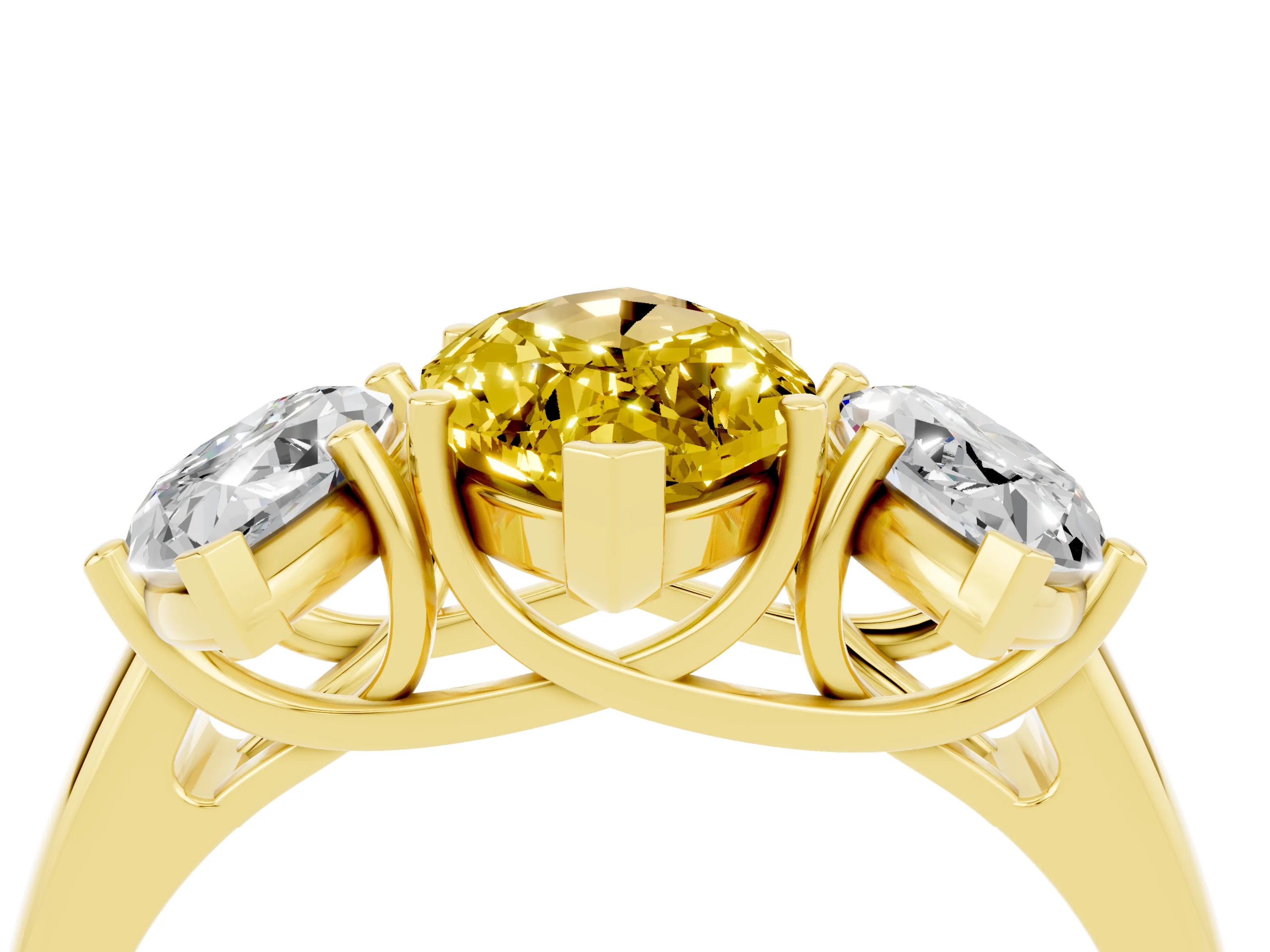 Yellow gold Three-Stone Marquise Cut Yellow Sapphire Engagement Ring with Prong Setting_4