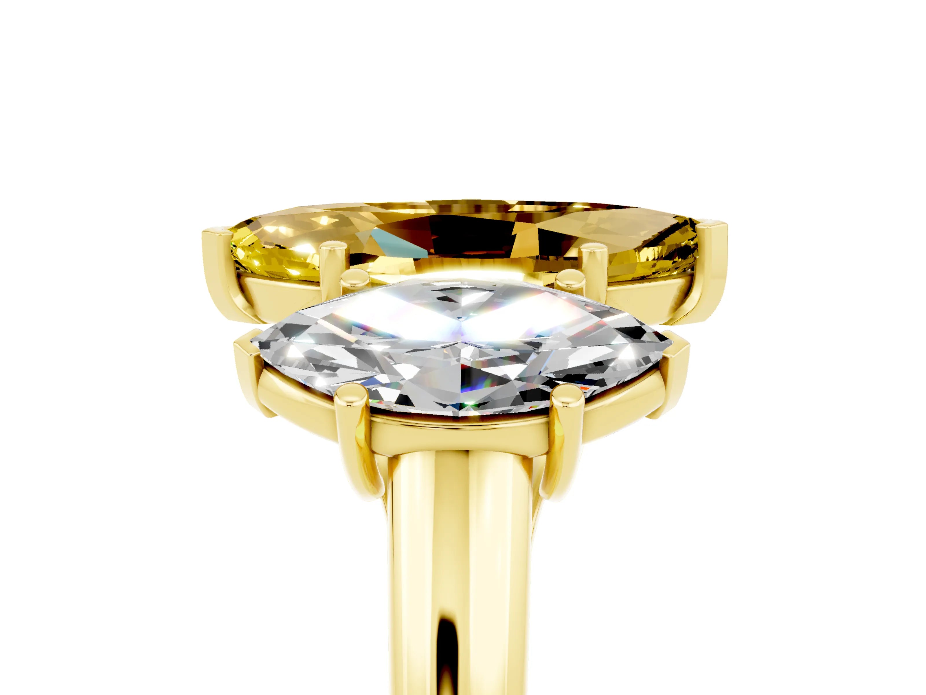 Yellow gold Three-Stone Marquise Cut Yellow Sapphire Engagement Ring with Prong Setting_5
