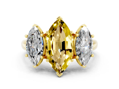 Yellow gold Three-Stone Marquise Cut Yellow Sapphire Engagement Ring with Prong Setting