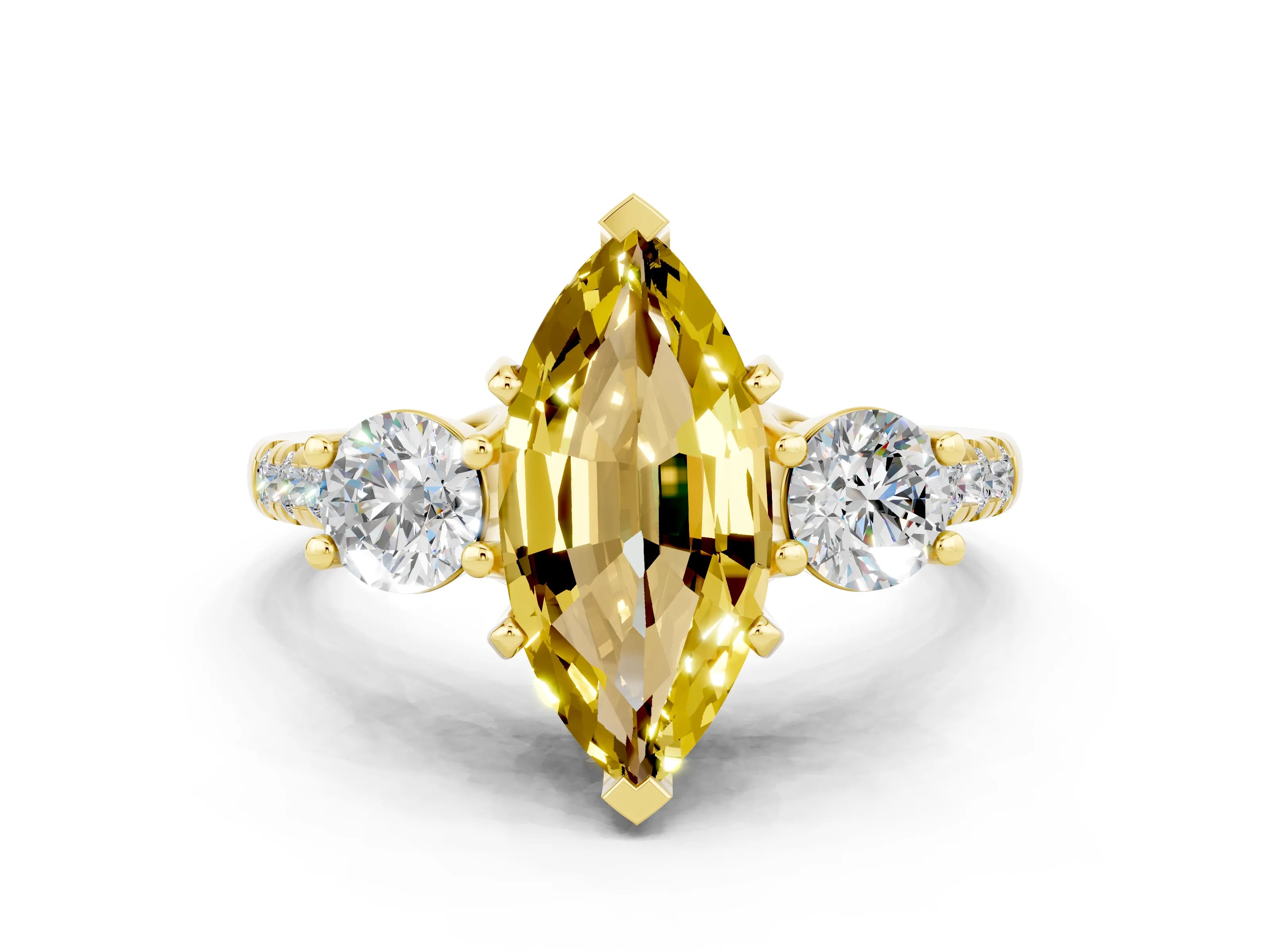 Yellow gold Three-Stone Marquise Cut Yellow Sapphire Pavé Band with Four-Prong Setting_24