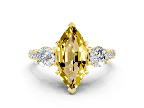 Yellow gold Three-Stone Marquise Cut Yellow Sapphire Pavé Band with Four-Prong Setting_24