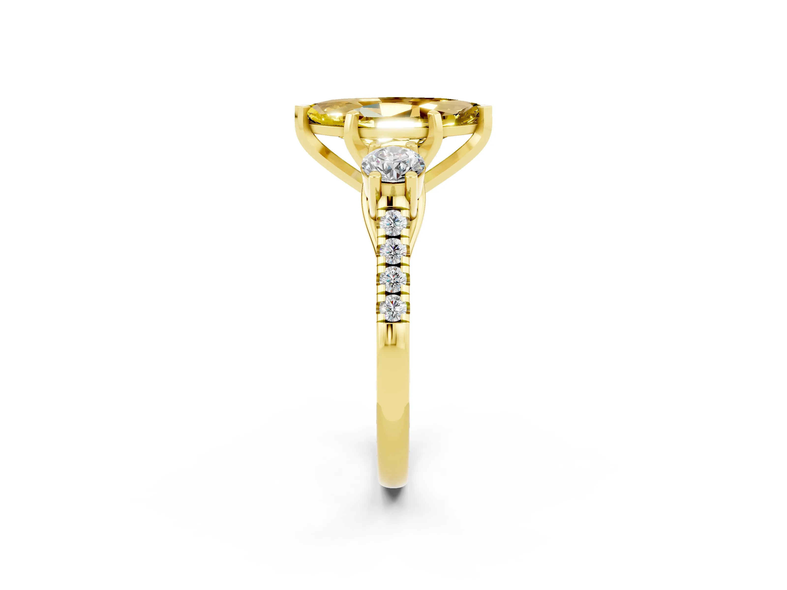 Yellow gold Three-Stone Marquise Cut Yellow Sapphire Pavé Band with Four-Prong Setting_26