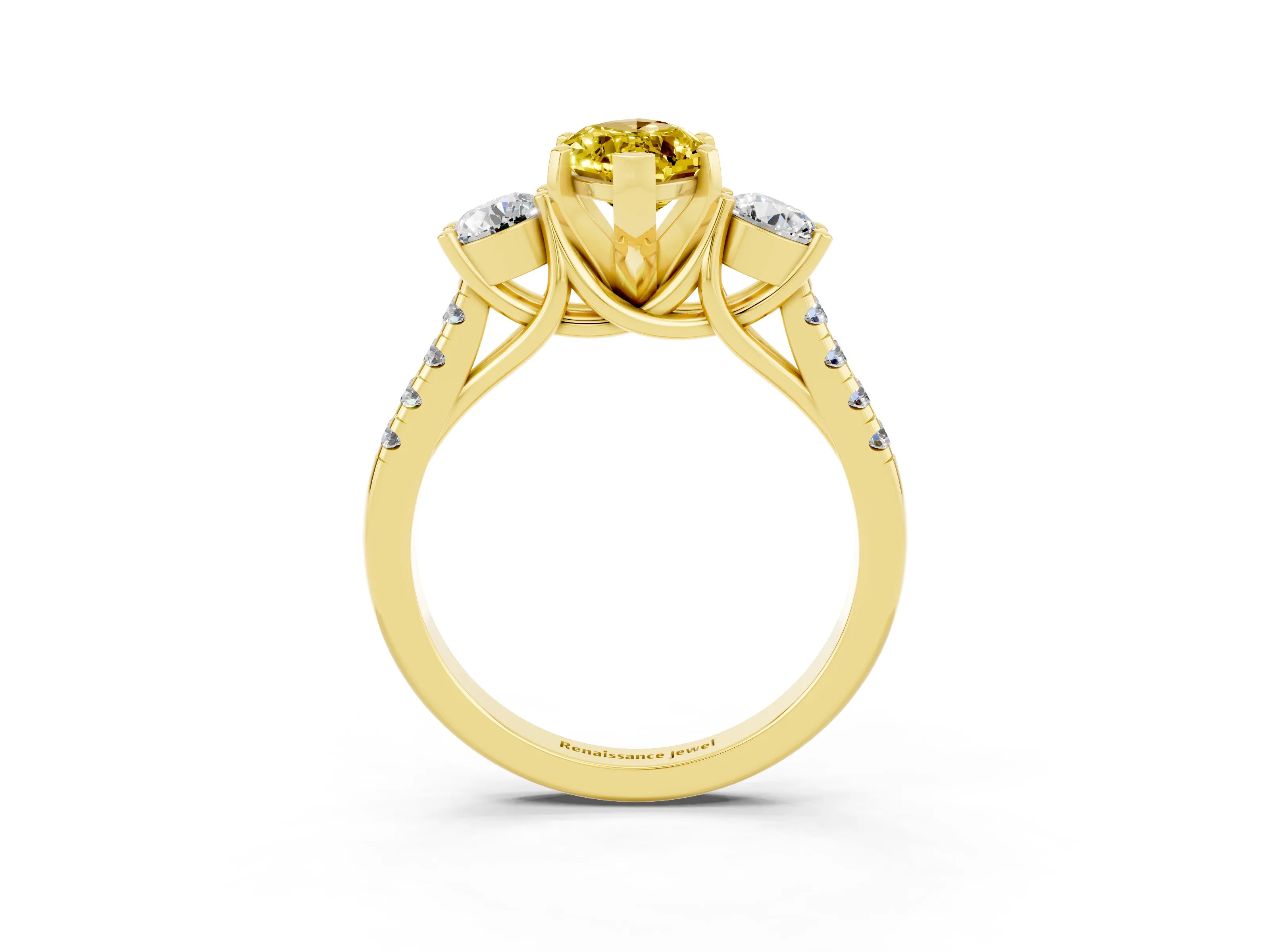 Yellow gold Three-Stone Marquise Cut Yellow Sapphire Pavé Band with Four-Prong Setting_27