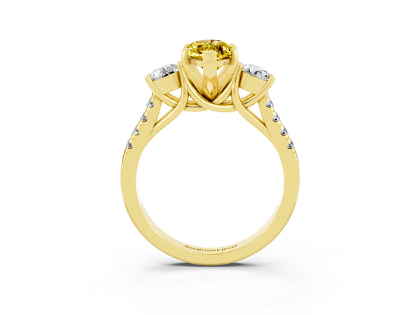 Yellow gold Three-Stone Marquise Cut Yellow Sapphire Pavé Band with Four-Prong Setting