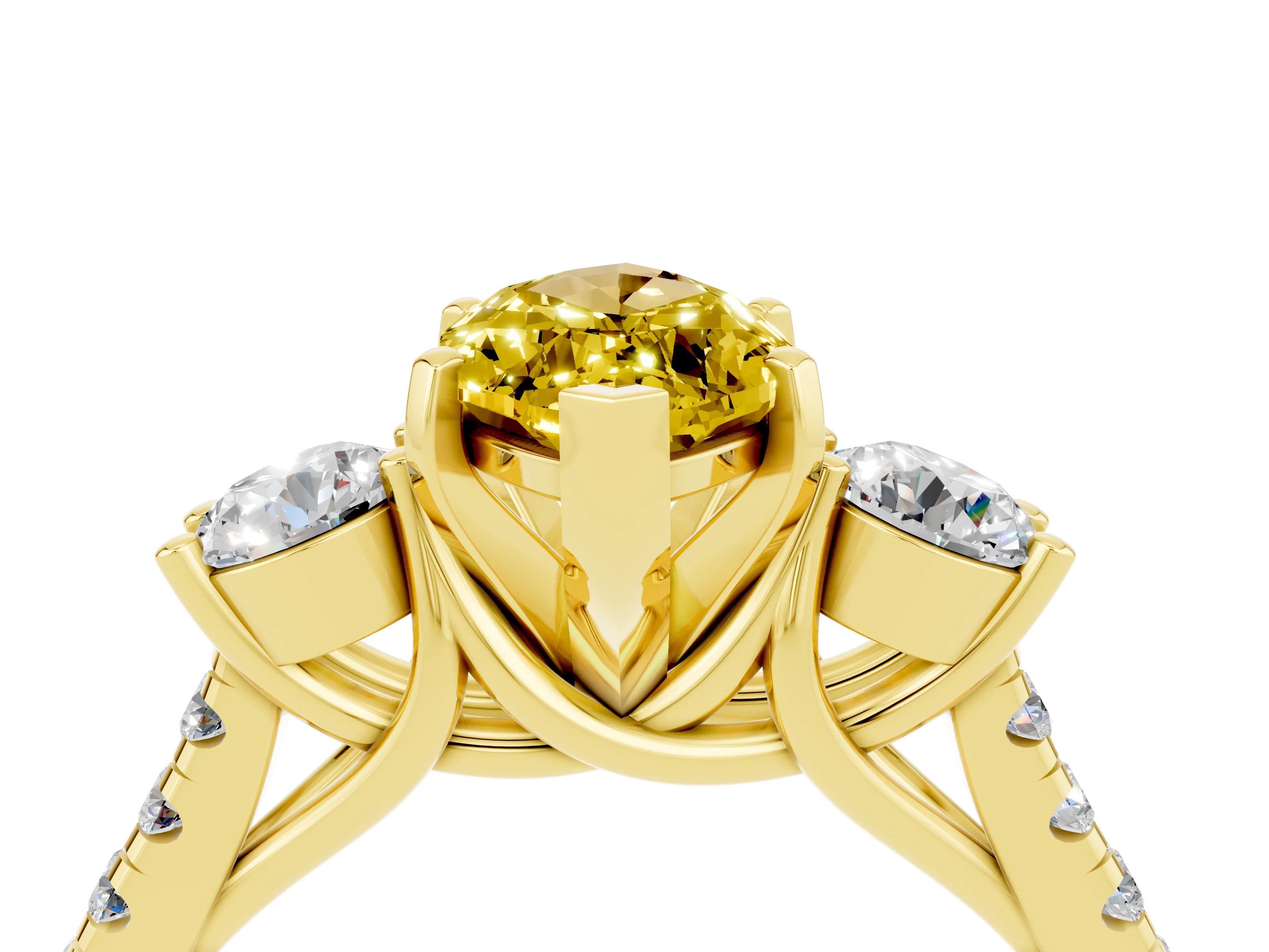 Yellow gold Three-Stone Marquise Cut Yellow Sapphire Pavé Band with Four-Prong Setting_28
