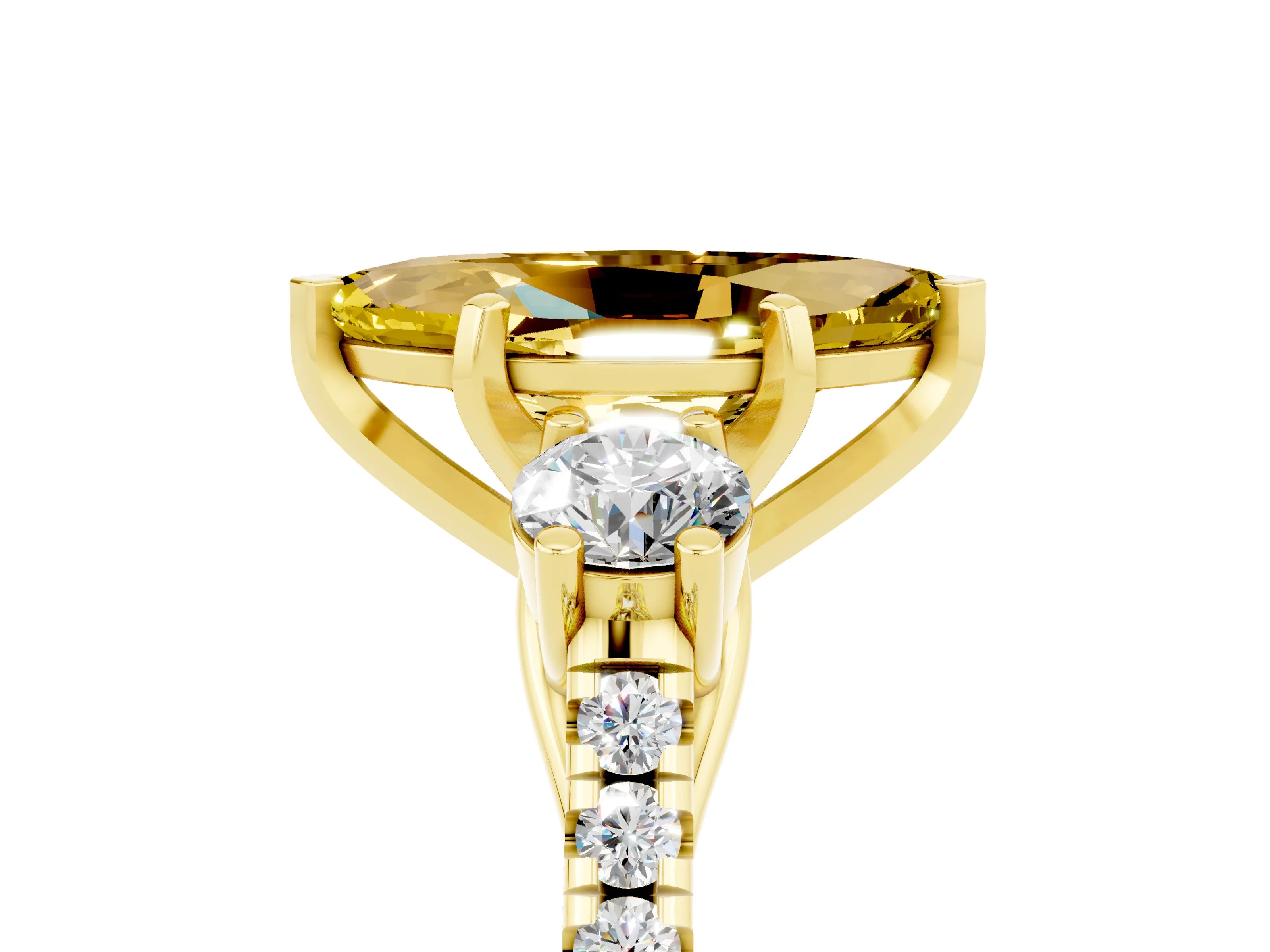 Yellow gold Three-Stone Marquise Cut Yellow Sapphire Pavé Band with Four-Prong Setting_29