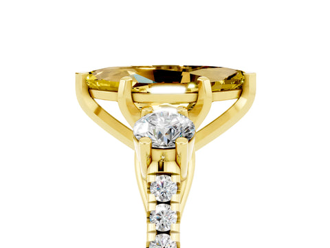 Yellow gold Three-Stone Marquise Cut Yellow Sapphire Pavé Band with Four-Prong Setting_29