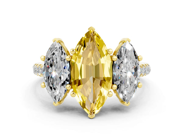 Yellow gold Three-Stone Marquise Cut Yellow Sapphire Ring with Round  Pavé Band and Prong Setting