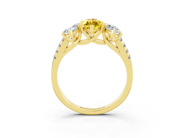 Yellow gold Three-Stone Marquise Cut Yellow Sapphire Ring with Round  Pavé Band and Prong Setting
