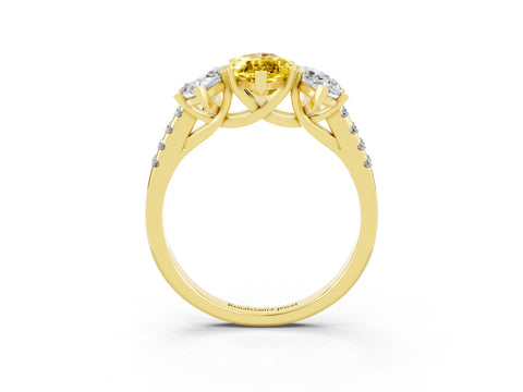 Yellow gold Three-Stone Marquise Cut Yellow Sapphire Ring with Pavé Band and Prong Setting_39