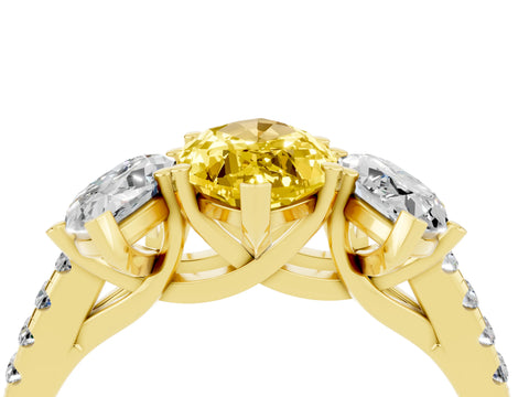 Yellow gold Three-Stone Marquise Cut Yellow Sapphire Ring with Pavé Band and Prong Setting_40