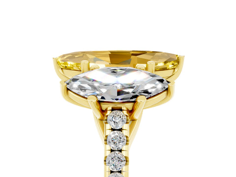 Yellow gold Three-Stone Marquise Cut Yellow Sapphire Ring with Pavé Band and Prong Setting_41
