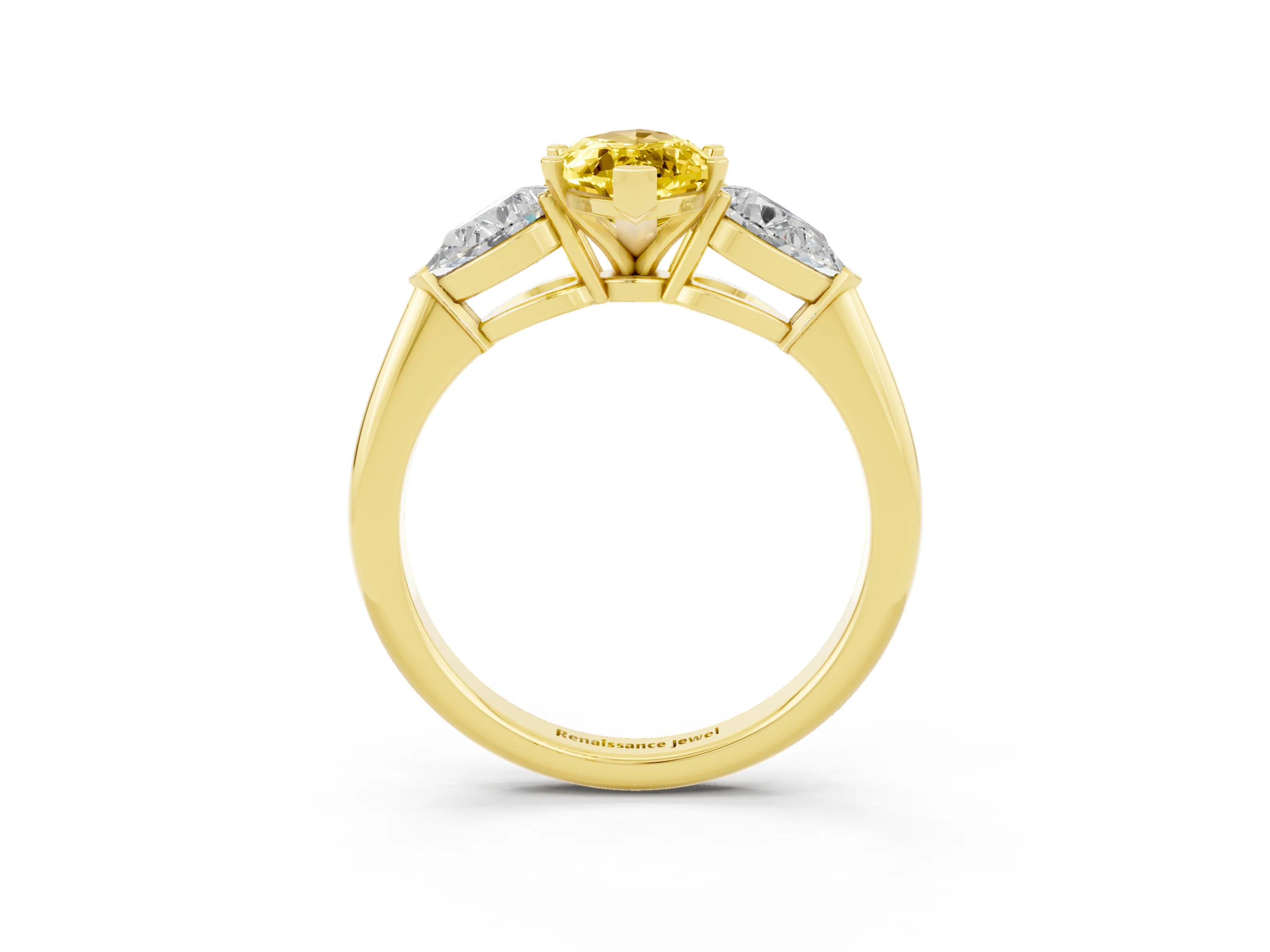 Yellow gold Three-Stone Marquise Cut Yellow Sapphire Ring with Pear Side Stones and Four-Prong Setting_27