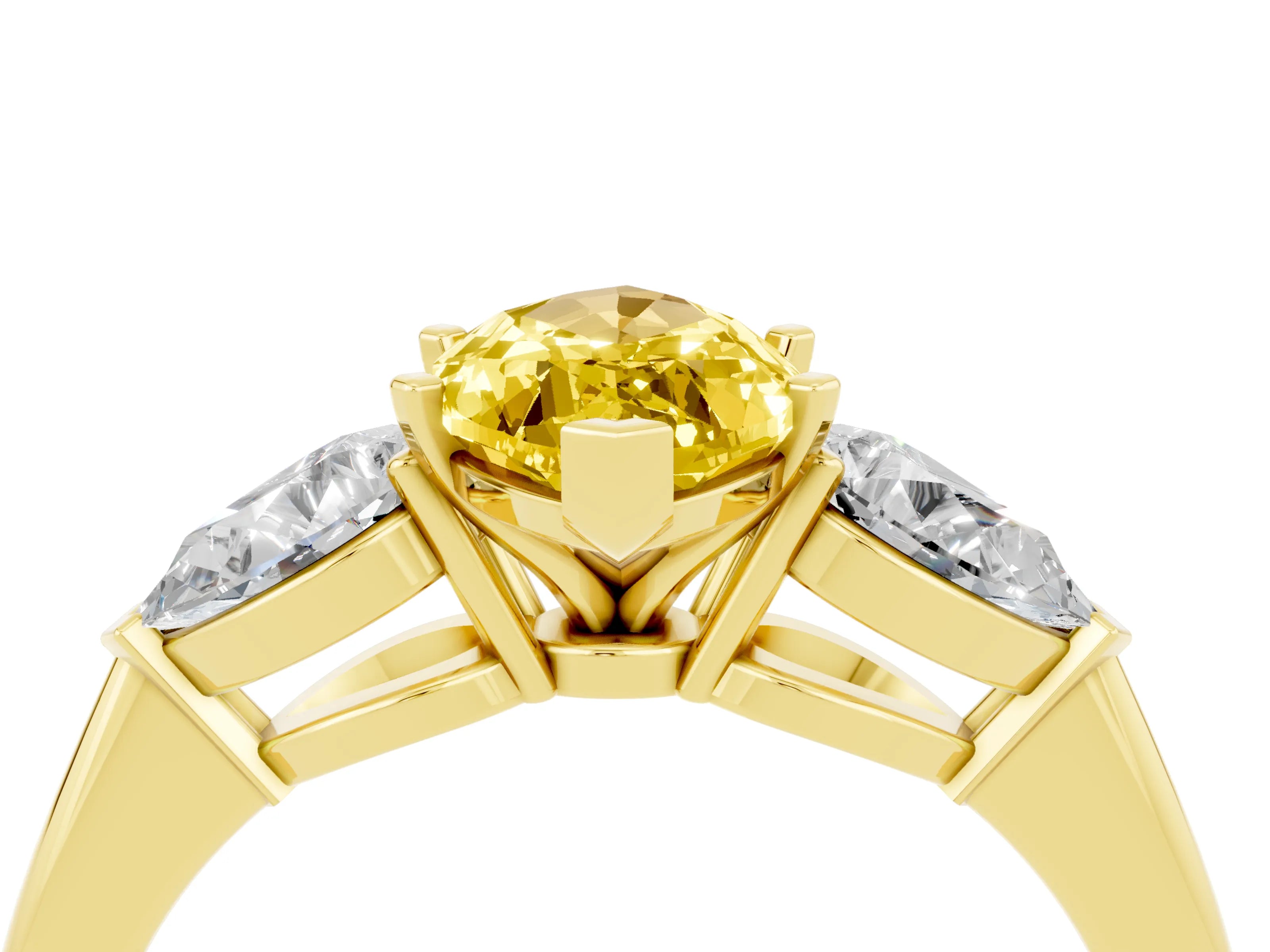 Yellow gold Three-Stone Marquise Cut Yellow Sapphire Ring with Pear Side Stones and Four-Prong Setting_28