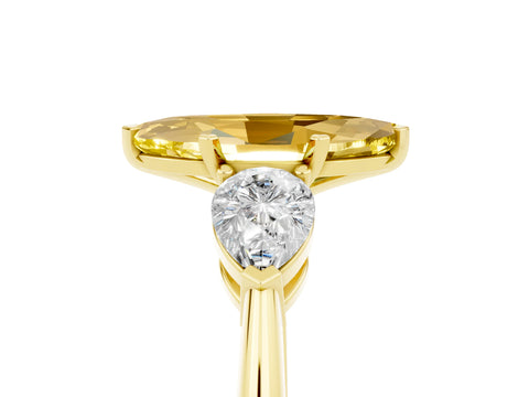 Yellow gold Three-Stone Marquise Cut Yellow Sapphire Ring with Pear Side Stones and Four-Prong Setting_29