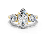 Yellow gold Three-Stone Marquise Diamond Channel Set Engagement Ring with Prong Setting_11