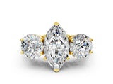 Yellow gold Three-Stone Marquise Diamond Engagement Ring with Prong Setting on a Classic Band_11