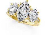 Yellow gold Three-Stone Marquise Diamond Milgrain Pave Band with Prong Setting 1