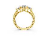 Yellow gold Three-Stone Marquise Diamond Milgrain Pave Band with Prong Setting 3