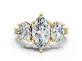Yellow gold Three-Stone Marquise Diamond Milgrain Pave Band with Prong Setting