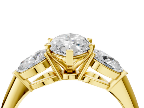 Yellow gold Three-Stone Marquise Diamond Ring with Pear Side Stones in Four-Prong Setting_111