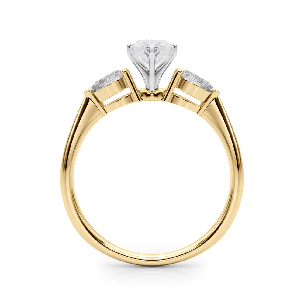 Yellow gold Three-Stone Marquise Diamond Ring with Pear Side Stones on a Platinum Band with Four-Prong Setting 2