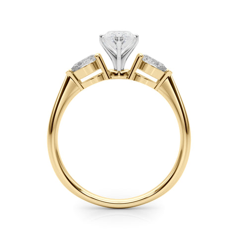 Yellow gold Three-Stone Marquise Diamond Ring with Pear Side Stones on a Platinum Band with Four-Prong Setting 2