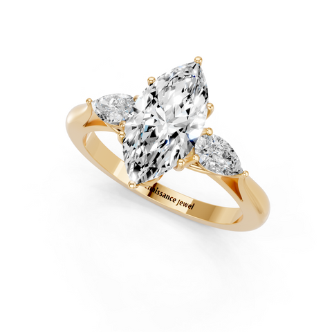 Yellow gold Three-Stone Marquise Diamond Solitaire Ring with Pear Side Stones and Four-Prong Setting_13