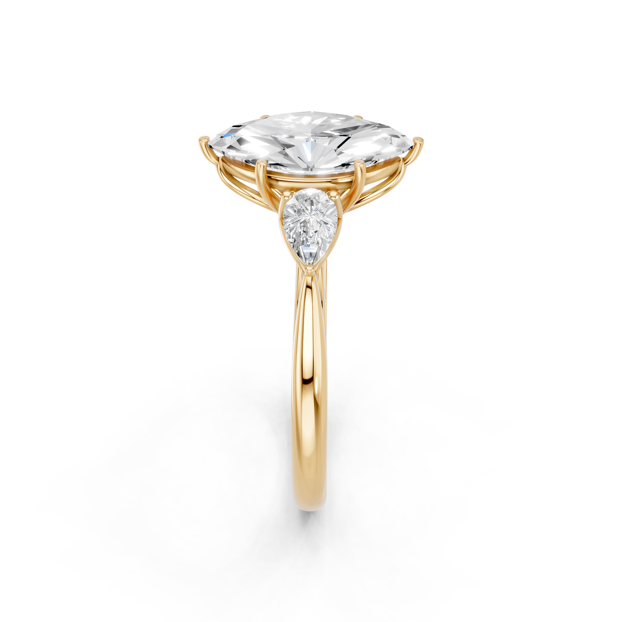 Yellow gold Three-Stone Marquise Diamond Solitaire Ring with Pear Side Stones and Four-Prong Setting_14