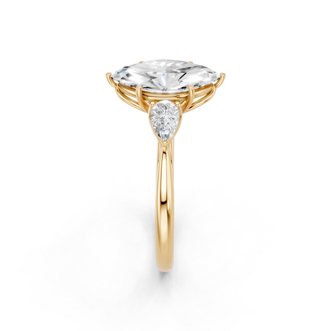 Yellow gold Three-Stone Marquise Diamond Solitaire Ring with Pear Side Stones and Four-Prong Setting_14