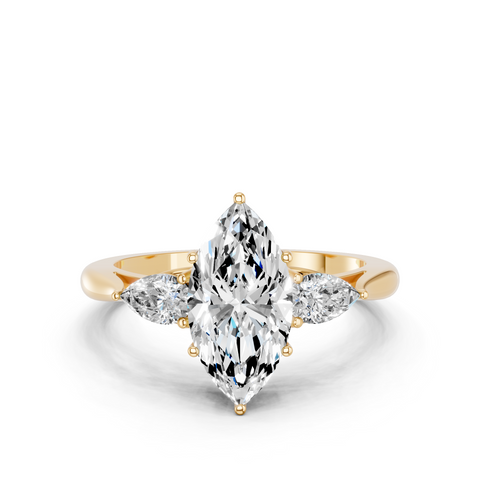 Yellow gold Three-Stone Marquise Diamond Solitaire Ring with Pear Side Stones and Four-Prong Setting_24