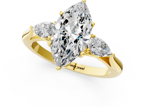 Yellow gold Three-Stone Marquise Diamond Solitaire Ring with Pear Side Stones and Four-Prong Setting_54