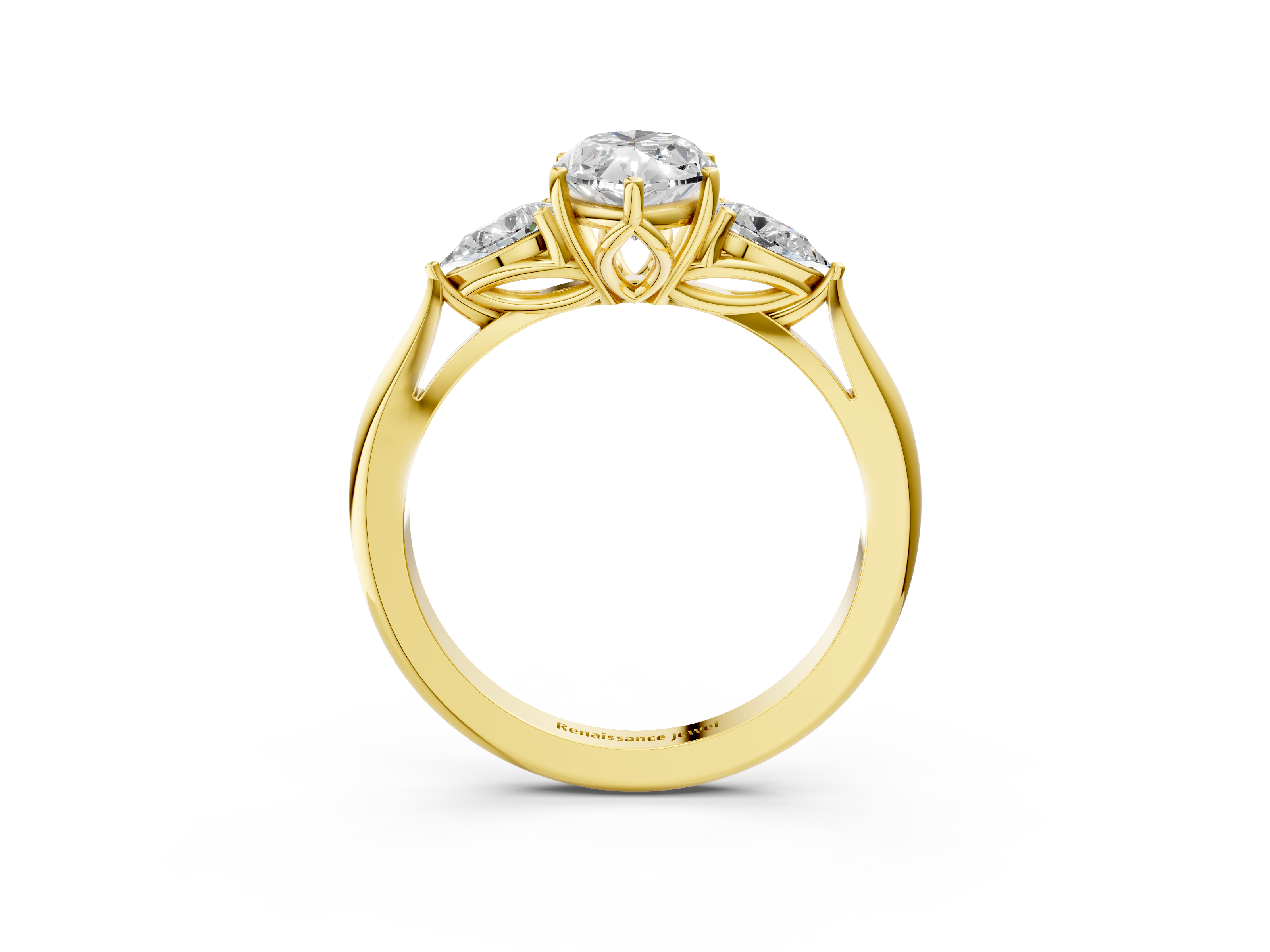 Yellow gold Three-Stone Marquise Diamond Solitaire Ring with Pear Side Stones and Four-Prong Setting_56