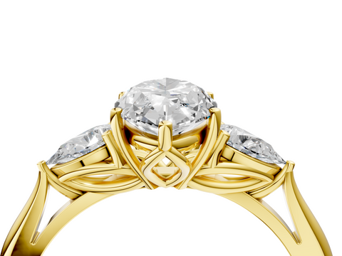 Yellow gold Three-Stone Marquise Diamond Solitaire Ring with Pear Side Stones and Four-Prong Setting_57