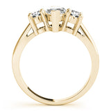 Yellow gold Three-Stone Marquise Diamond Solitaire with Round Accents and Prong Setting on a Classic Band 2
