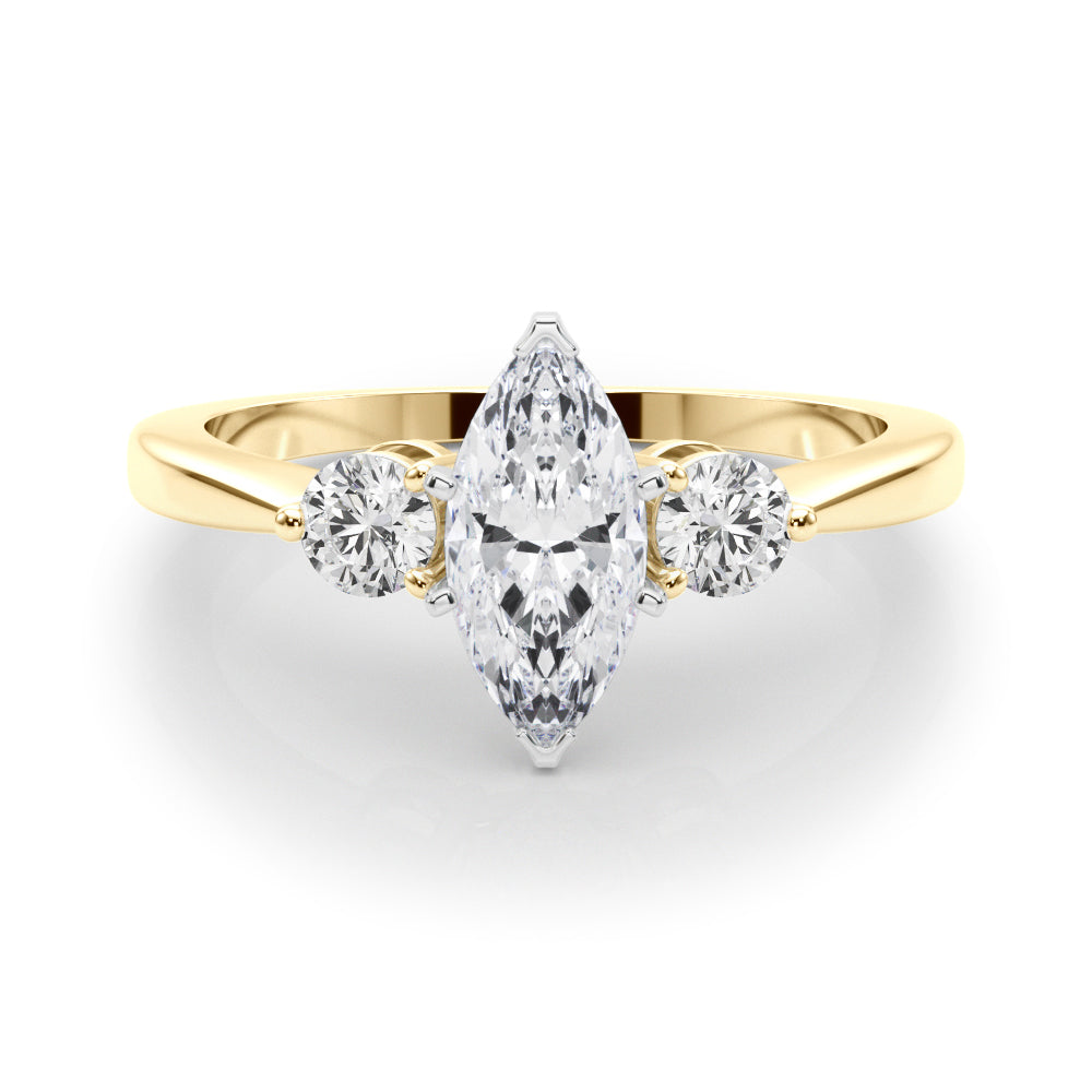 Yellow gold Three-Stone Marquise Solitaire Ring with Tapered Band and Four-Prong Setting 1