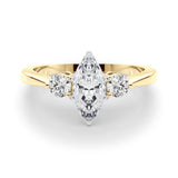 Yellow gold Three-Stone Marquise Solitaire Ring with Tapered Band and Four-Prong Setting 1