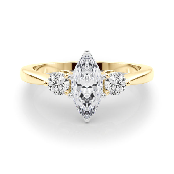 Yellow gold Three-Stone Marquise Solitaire Ring with Tapered Band and Four-Prong Setting