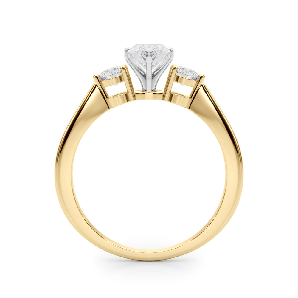 Yellow gold Three-Stone Marquise Solitaire Ring with Tapered Band and Four-Prong Setting 2