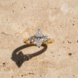 Yellow gold Three-Stone Marquise Solitaire Ring with Tapered Band and Four-Prong Setting_11