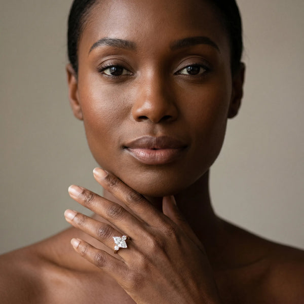 Yellow gold Three-Stone Marquise Solitaire Ring with Tapered Band and Four-Prong Setting