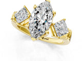 Yellow gold Three-Stone Marquise and Princess Cut Diamond Ring with Channel Band and Four-Prong Setting_29