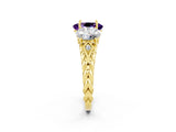 Yellow gold Three-Stone Oval Cut Amethyst Braided Band Ring with Four-Prong Setting_14