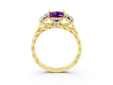 Yellow gold Three-Stone Oval Cut Amethyst Braided Band Ring with Four-Prong Setting_15