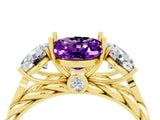 Yellow gold Three-Stone Oval Cut Amethyst Braided Band Ring with Four-Prong Setting_16