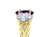 Yellow gold Three-Stone Oval Cut Amethyst Braided Band Ring with Four-Prong Setting_17