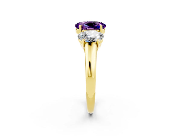 Yellow gold Three-Stone Oval Cut Amethyst Engagement Ring with Prong Setting