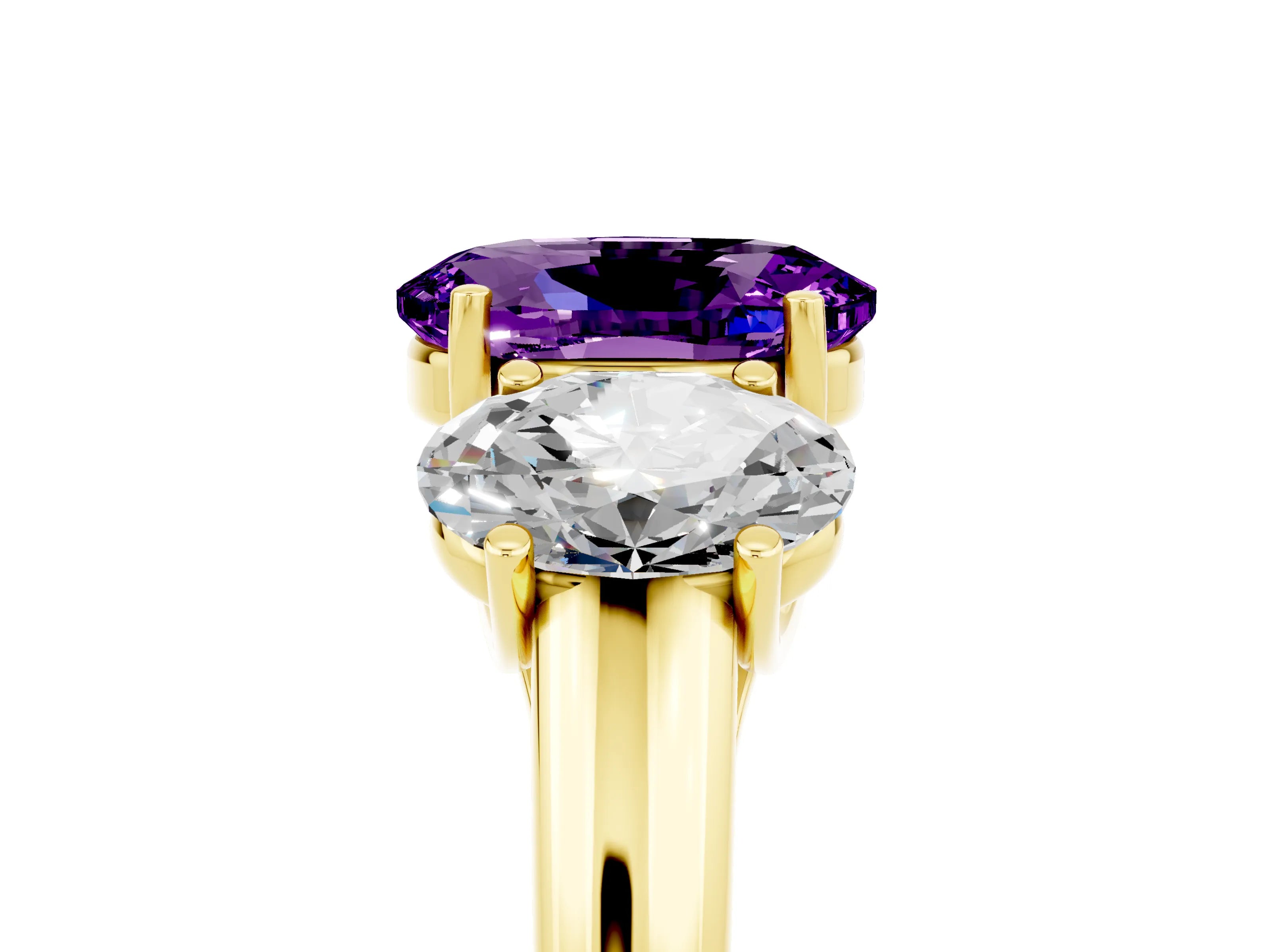 Yellow gold Three-Stone Oval Cut Amethyst Engagement Ring with Prong Setting_5