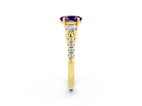 Yellow gold Three-Stone Oval Cut Amethyst Pavé Band with Four-Prong Setting_2