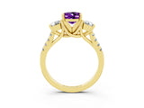 Yellow gold Three-Stone Oval Cut Amethyst Pavé Band with Four-Prong Setting_3